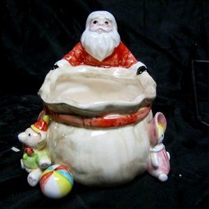VTG 81 FITZ & FLOYD SANTA CANCY BOWL 3D BOWL W/SANTA HOLDING HIS SACK